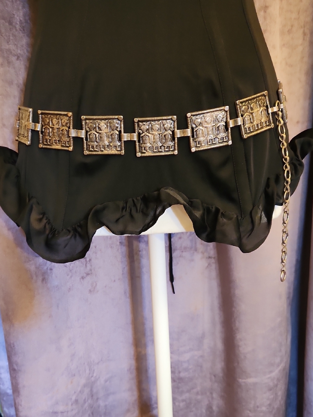 Vintage square panel link belt in antique silver/ gold tone.